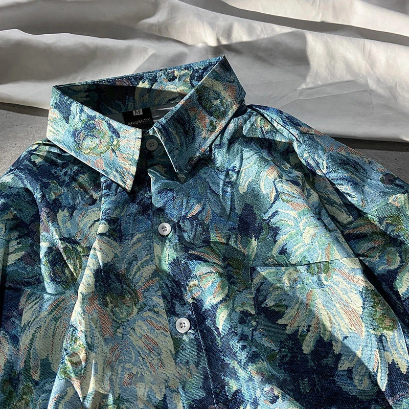 Mafokuwz Couple Oil Painting Floral Long-sleeved Shirt Japan Retro Loose new Vintage Unisex 2023 Spring 2025 Autumn Trend Highhstreet Top