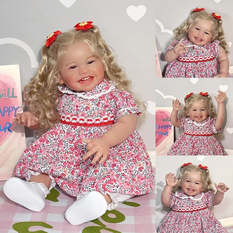 24inch Mila Reborn Toddler Happy Baby with Rooted Long Hair Lifelike 6month Baby Size Collectible Art Doll