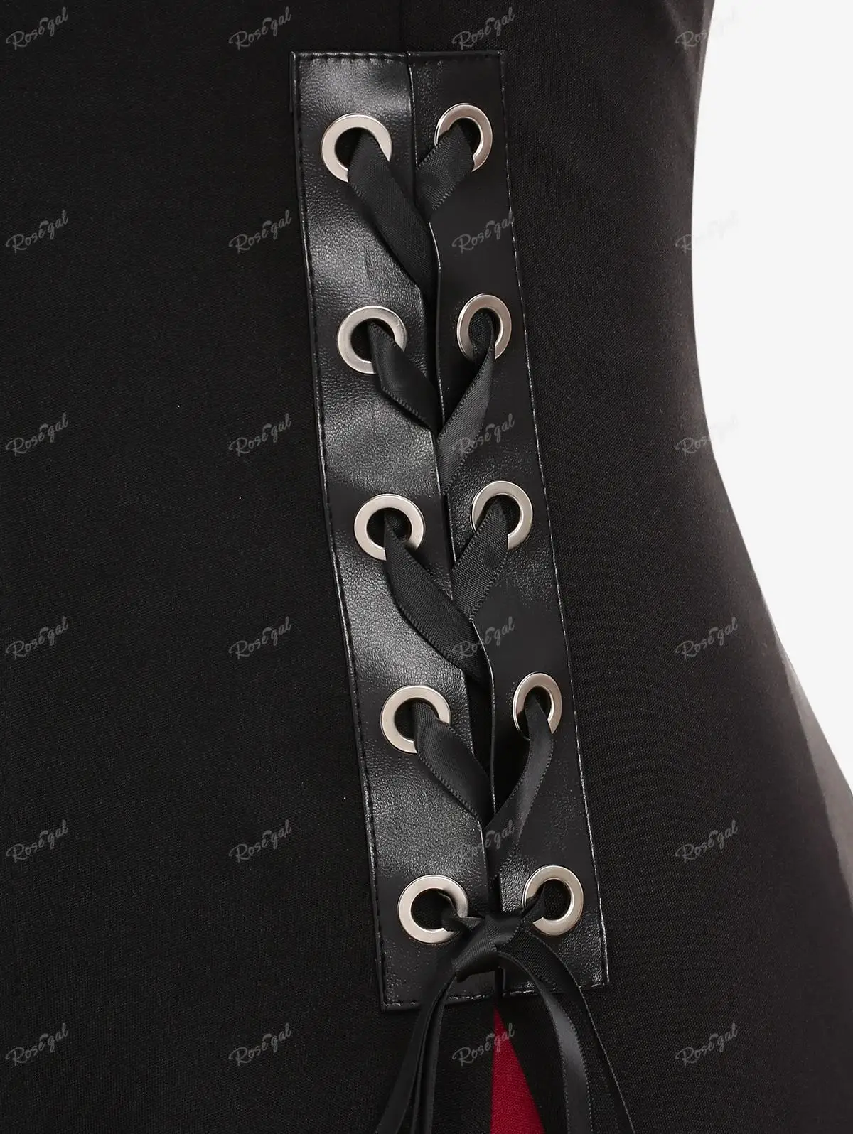 ROSEGAL Plus Size Zipper Hooded Coat Black Lace Up PU Leather 2025 Stripe Grommets Patchwork new Long Tops Women Winter Casual Outfits