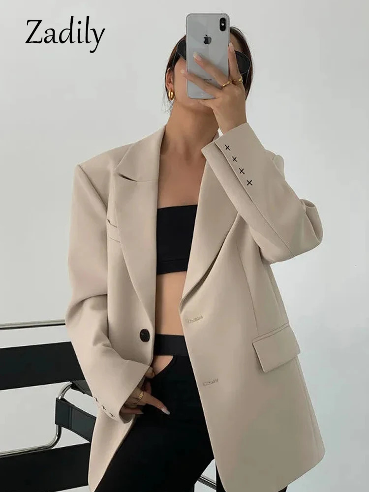 Zadily Autum Oversize Full Sleeve Long Women Blazer Office Lady Solid Work Suit Blazers Work Female Clothing Jackets Coat 240325
