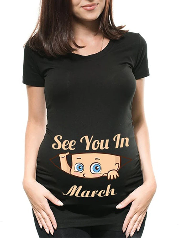 Pregnant Women's Pregnancy Announcement T-Shirt, Female Pregnancy new Clothes, New Mom Clothes, 2025 See You in January-December, Funny