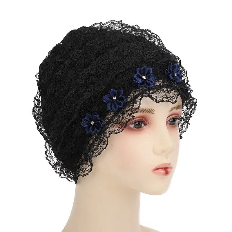 Summer Breathable Lace Mesh Turban Muslim Flower Hijab Headscarf Cap Headband Wrap Bonnet Hats Women's Headwear