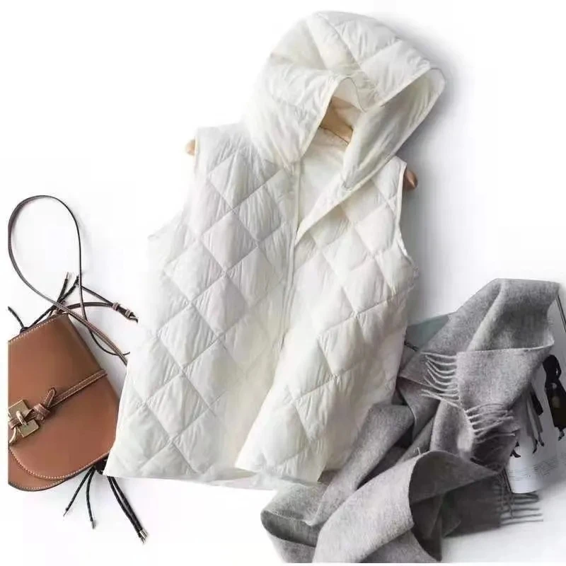 2023 New Spring Lightweight Water-Resistant Packable Plus Size Vest Hooded Pocket Single Breasted Quilted Vests Women Outerwear