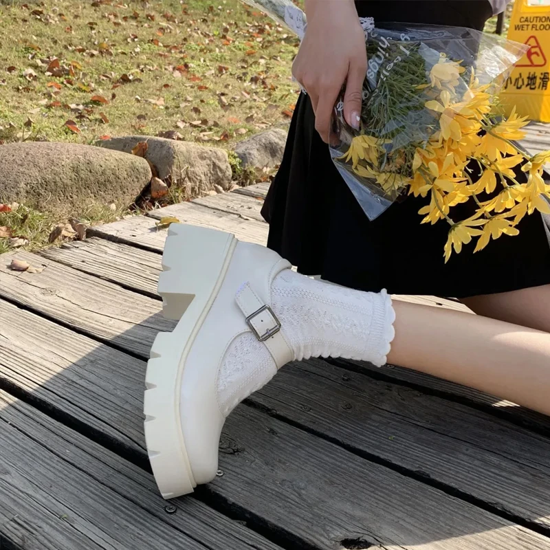 2023 Spring Platform Leather Shoes Women Flats Casual Oxford Loafers Thick Bottom Ladies 2025 new Wedge Lolita Shoes Mary Jane Ladies