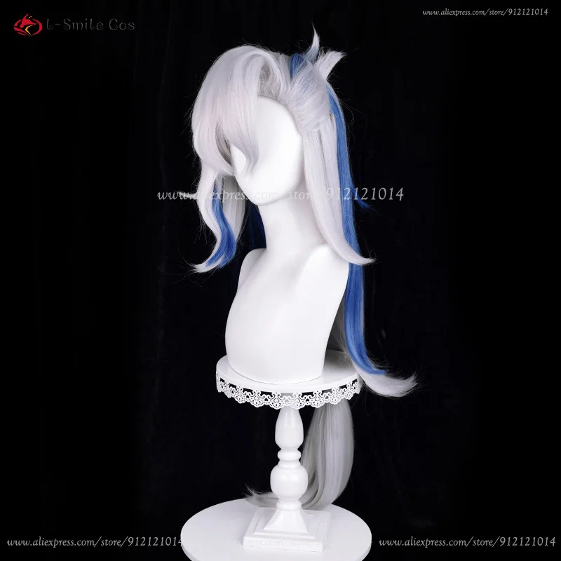 Fontaine Cosplay Neuvillette Cosplay Wig Long Silver White Blue Wig Heat Resistant Synthetic Anime Wigs + Wig Cap