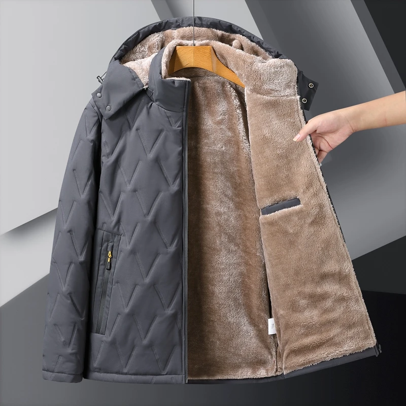 Warm Fleece Winter Jacket For Men New Plus Size hooded Parka Lamb Wool Thick Outerwear 2025 Oversize new with fur Jacket Padded Coat