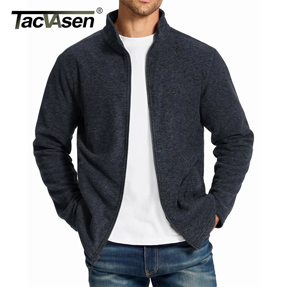 TACVASEN 2025 new Lightweight Full Zip Fleece Jackets Mens Spring Casual Jacket Outdoor Sportswear With Pockets Stand Collar Outwear Tops