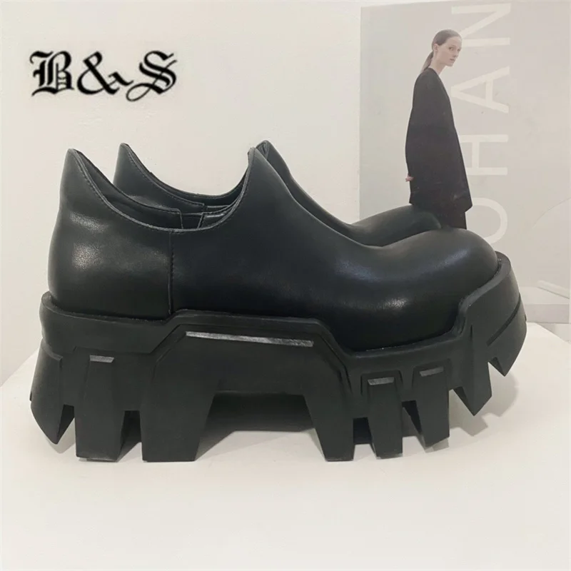 Black& Street Handmade Punk Bulldozer 8cm Thick Soled Ankle Gear Tank Boots