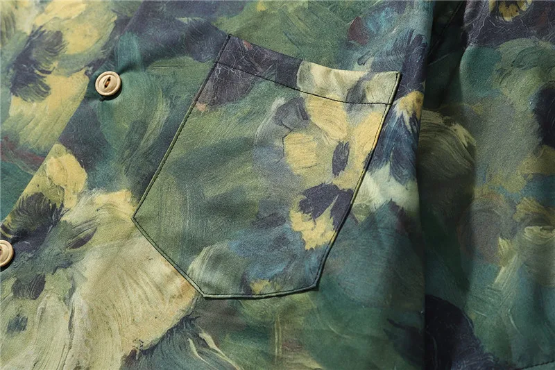 Flower Oil Painting Mens Shirt 2023 Summer Light Weight Material Shirts Man Male Top