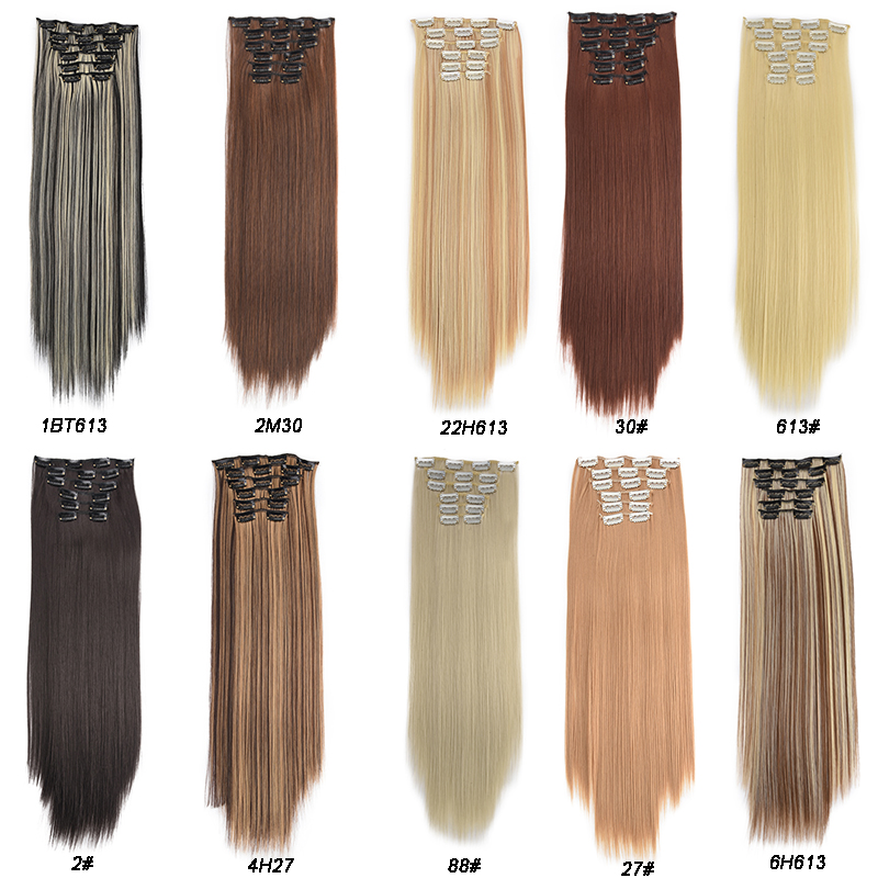 24" Synthetic Curly Clip-In Hair Extensions For Women weave 6PCS Full Head Organic Fake Hair Ombre Brown Blonde Thick Hairpieces 87225