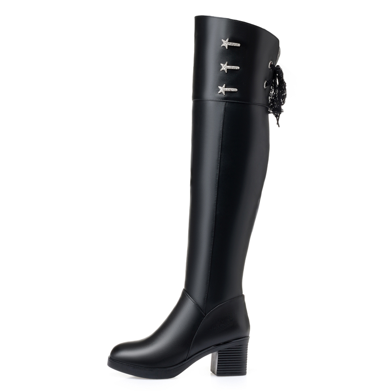 AIYUQI Women's Knee High Boots Winter 2024 New High Boots Women Round Toe Thick Genuine Leather Over-the-knee Boots Women