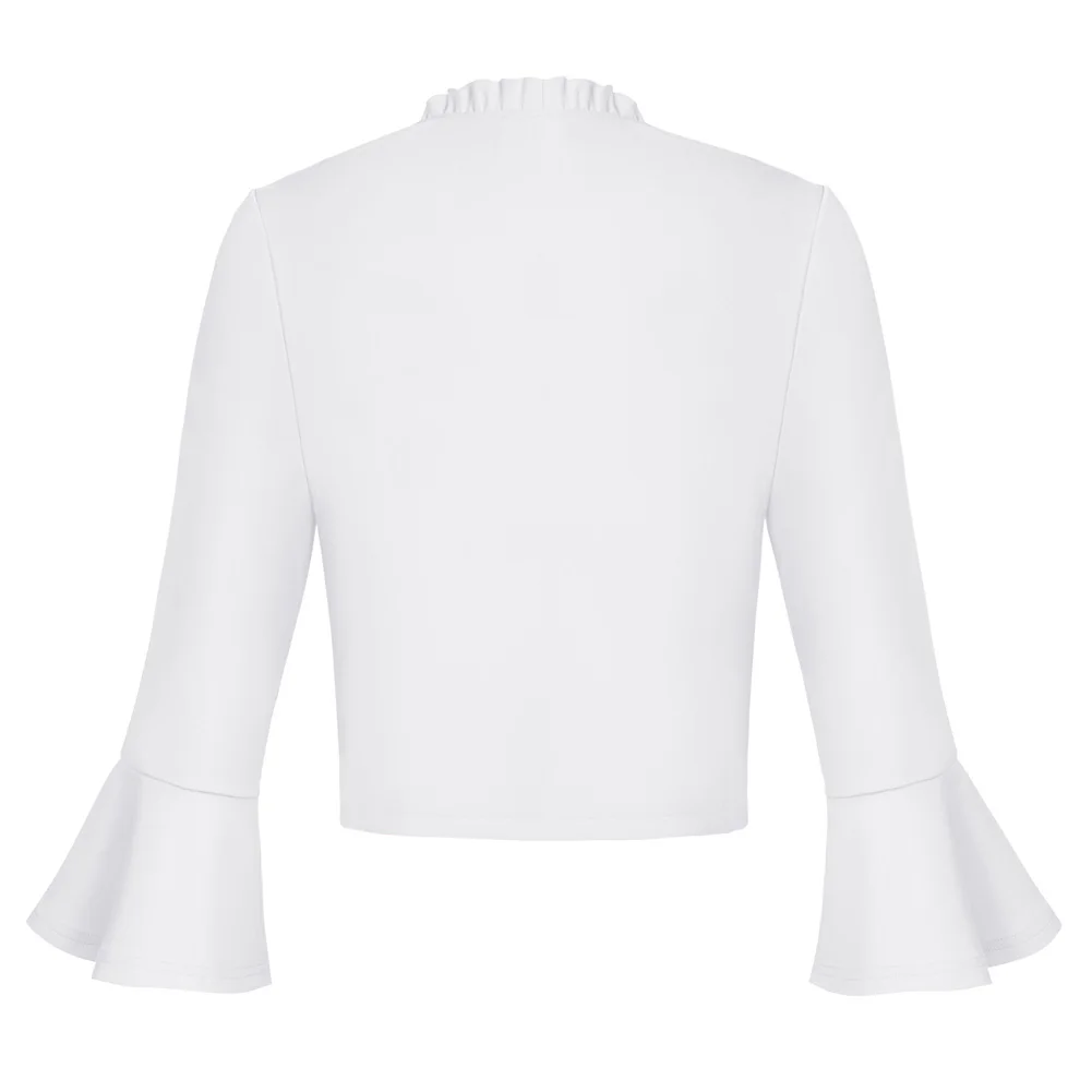 Belle Poque Women 2025 Vintage Ruffled Trim Shrug 3/4 Bell Sleeve Open Front Cropped Bolero Cover Up Slim new Shrug Solid Spring Cardigan