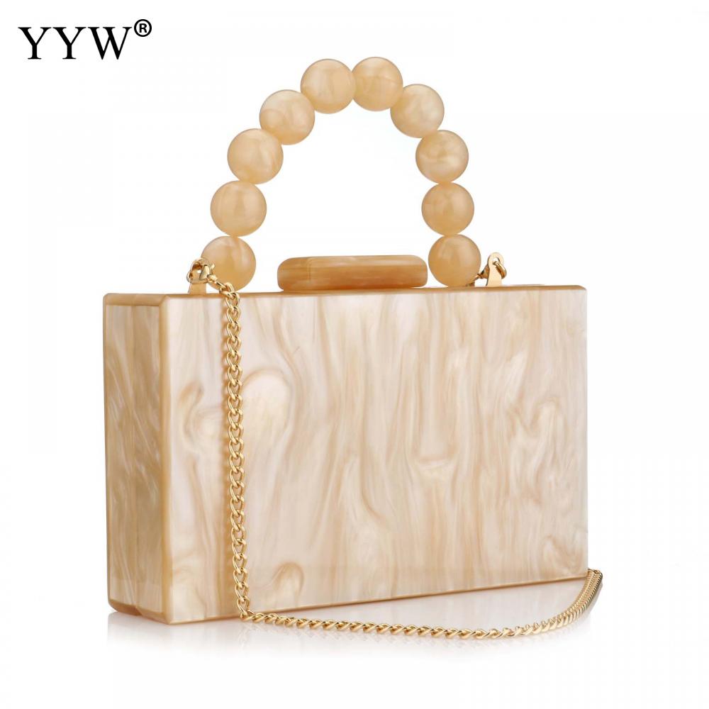 Women Acrylic Box Evening Clutch Bags For Wedding Party Foil Beads Handbags And Purses Designer High Quality Shoulder Bag