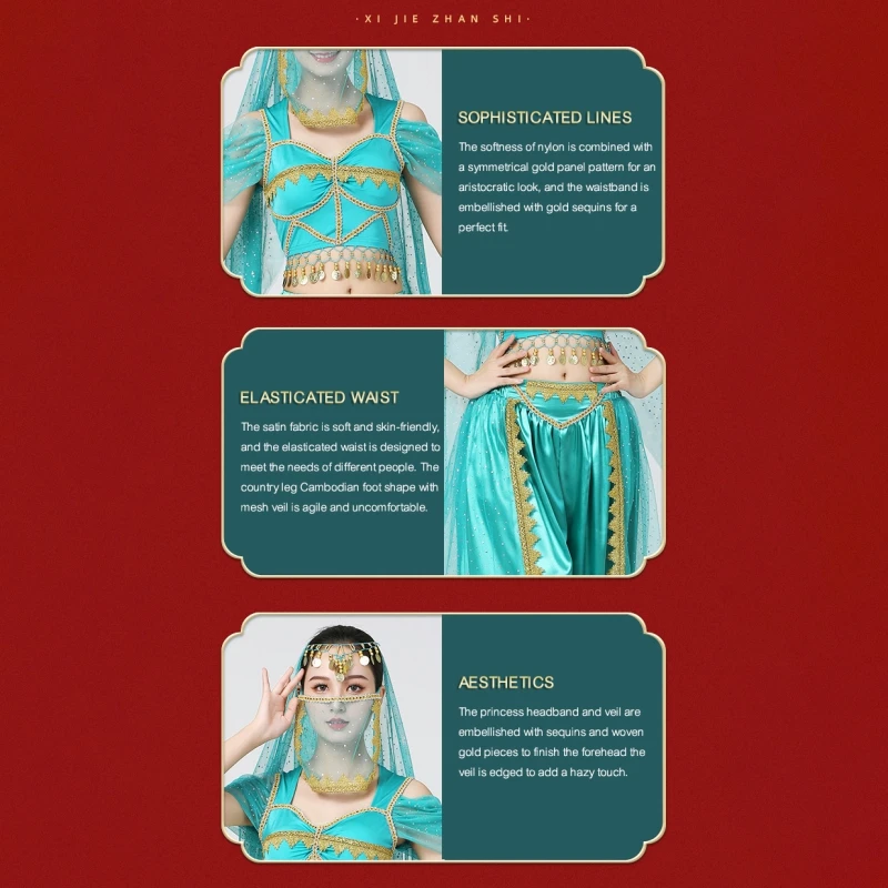 4PCS Belly Dance Costumes Set For Women Noble Jasmine Cosplay Stage Performance Dancewear Festival Arabian Costumes