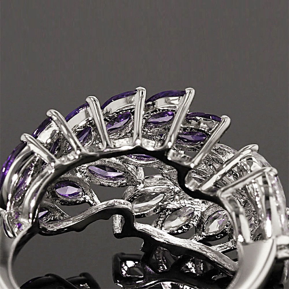 Luxury Jewelry for Women Amethyst Leaf Rings for Women Bridal Wedding Engagement Ring Valentines Day Gift Jewelry Anillos Mujer