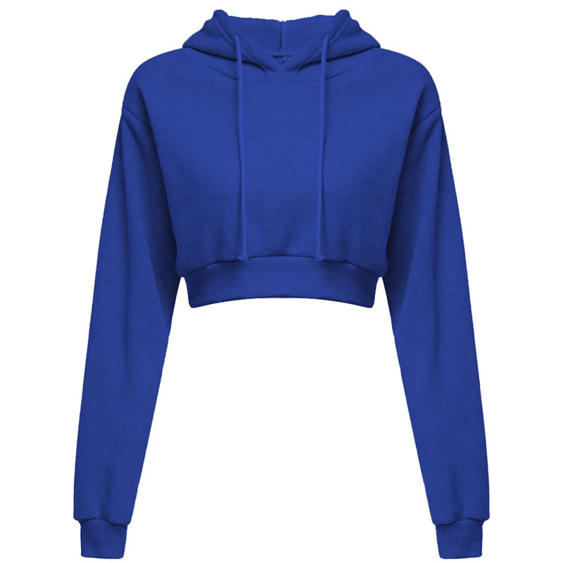 Sporty pullover Long sleeve casual open navel solid hooded Sweatshirt short top Hoodie sweater 240318
