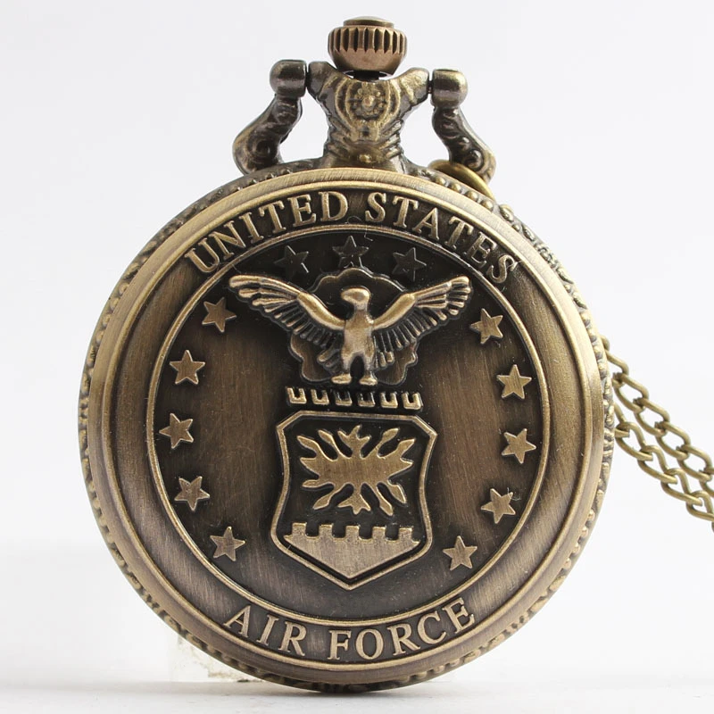 Retro Bronze Air Force Eagle Stars United State Quartz Antique Pendant 2025 Chain Army Pocket Watch new Souvenir Gifts For Male