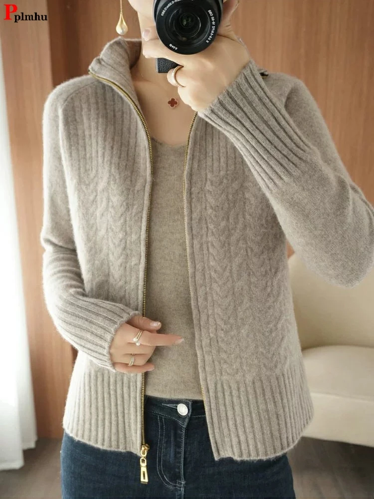 Loose Oversize 75kg Knitwears Cardigan Elegant Casual Woman Knitted Long Sleeve Sweater Winter Fall New Soft Zipper Knit Coat