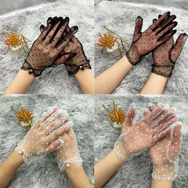 Wrist Length Bridal Wedding Gloves Sunscreen Mesh 2025 Lace Thin Spotted Gloves Sexy Transparentes new Organza Dot Printed Full Finger