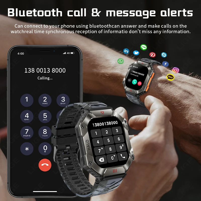 2024 Military Outdoor Men's Smart Watch Compass GPS Track Weather AI Voice 120+Sports Modes Waterproof SmartWatches Men Women