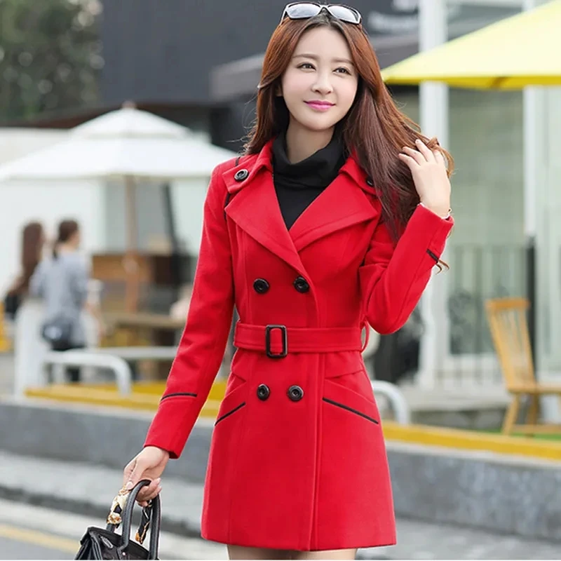 2023 Spring Autumn Trench Coats Women Slim Double Breasted Ladies Overcoat Long Female Windbreakers 2025 Red Navy new Camel Outerwear