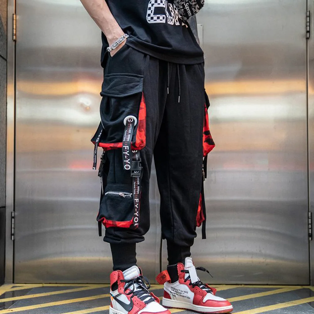 Hit Color Cargo Pants Men's Joggers Trousers Letter new Ribbons Pocket Hip Hop 2025 Streetwear Women Casual Punk Harem Pant Sweatpants