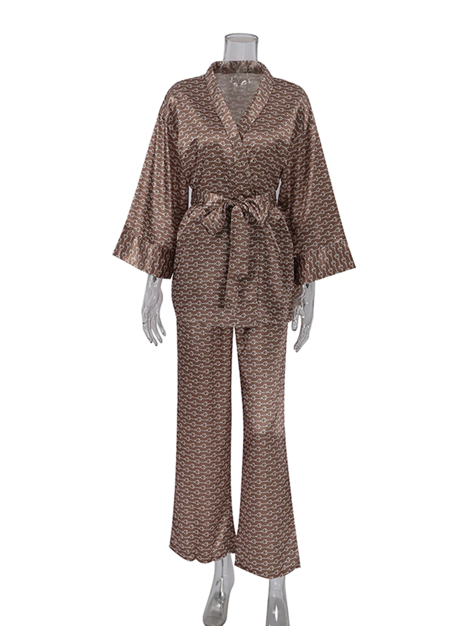 Linad Print Women's new Home 2025 Clothes 2 Piece Sets Loose Three Quarter Sleeve Sleepwear Female Casual Trouser Suits Spring 2023