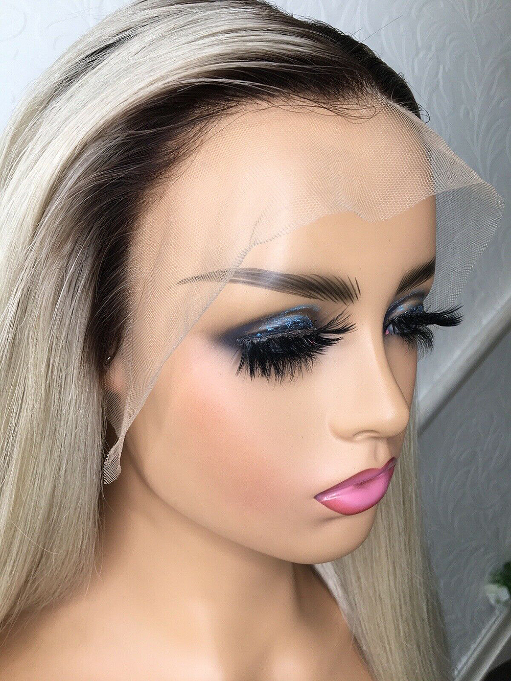 Platinum Ash Blonde Lace front Human Hair Wigs PrePlucked ombre 13x6 360 Lace Frontal wig Dark roots brazilian Hair straight