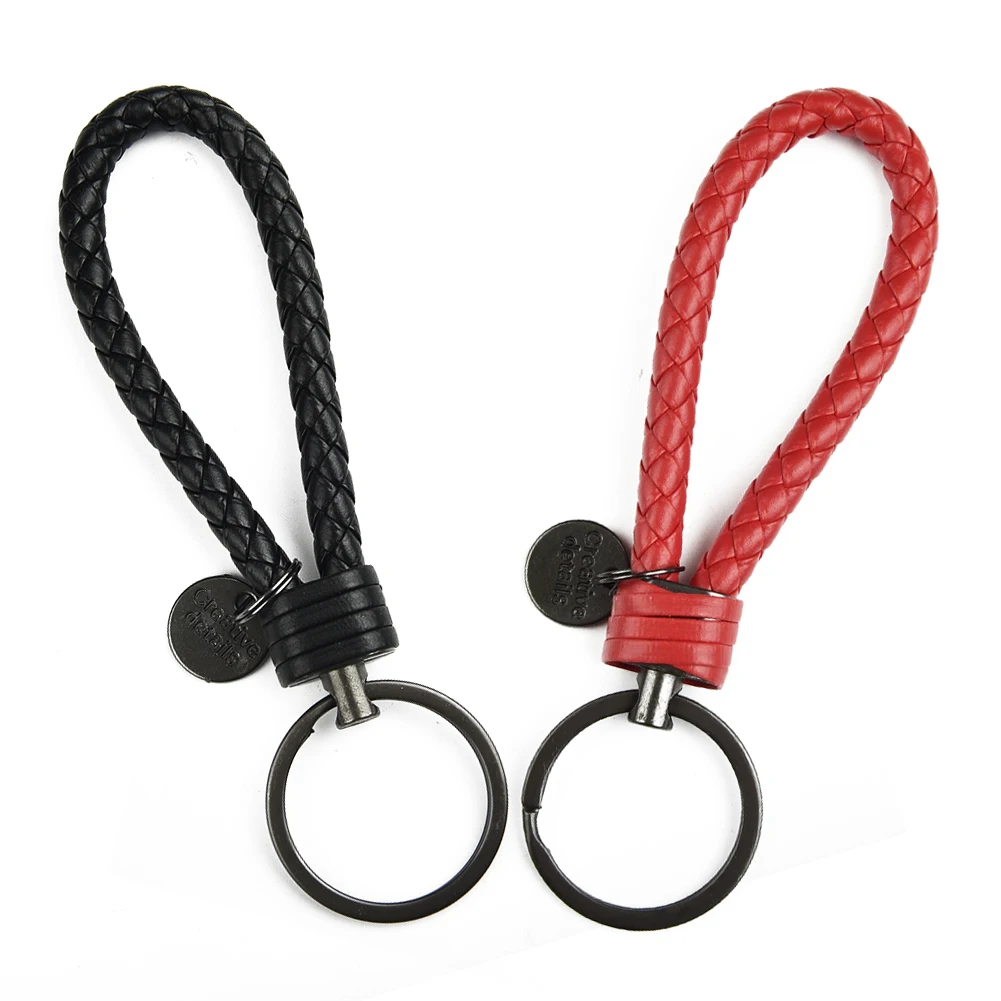 Keyring Leather Strap Braided Rope PU Leather Braided Woven Rope Car Key Ring Accessories Keychain Universal