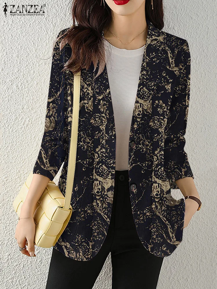 2023 ZANZEA Vintage Floral Printed 2025 Blazer Bohemian Casual Jackets Women Long Sleeve Lapel new Suit Elegant Shirts Female Work Coat