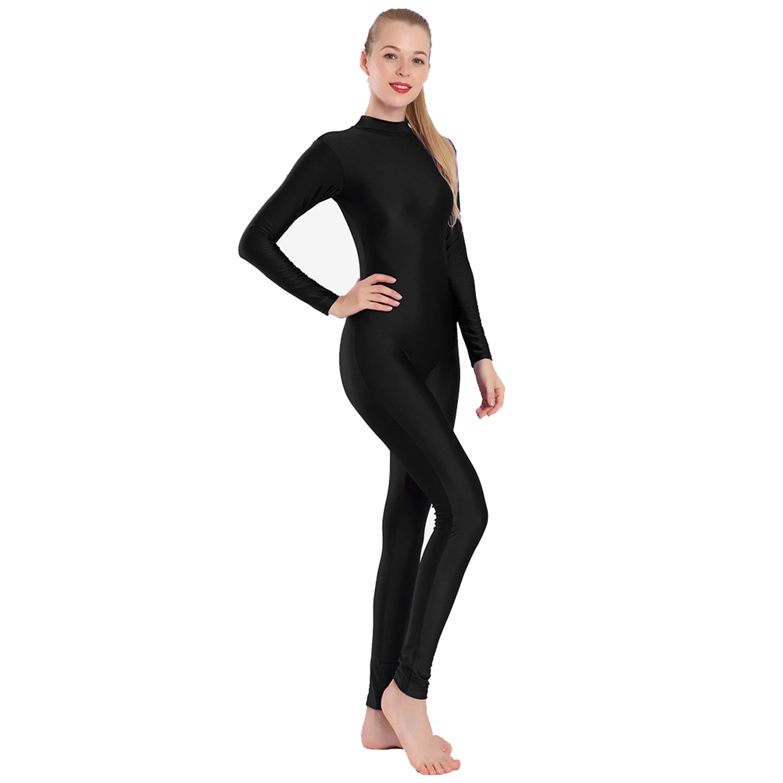 AOYLISEY Women Full Body Unitard Turtleneck Zip Ballet Long new Sleeve Adult Dancewear Spandex Unisex Jumpsuit 2025 Gymnastics Costume