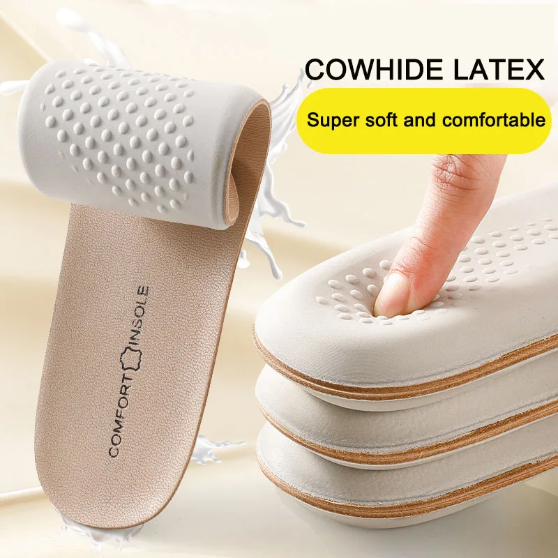 Latex Insole for Feet Leather 2025 Shoe Sole Inserts Soft Cowhide Sports new Shock Absorbing Plantar Fasciitis Template Insoles for Shoes