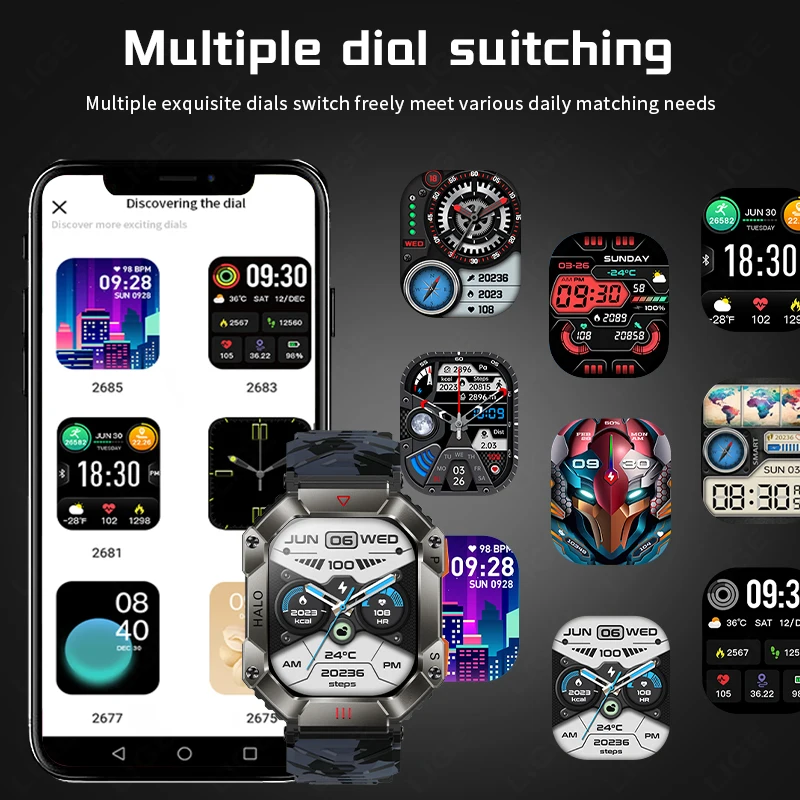 2024 Military Outdoor Men's Smart Watch Compass GPS Track Weather AI Voice 120+Sports Modes Waterproof SmartWatches Men Women