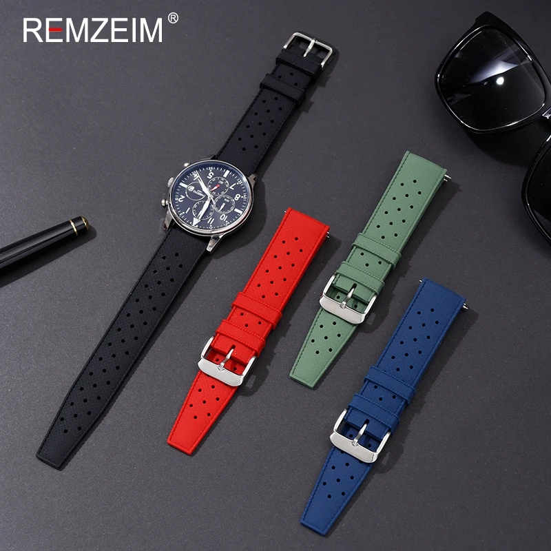 Silicone Breathable Watchband Waterproof Sport Replacement Watch Accessories Quick Release Wrist Straps 18mm 20mm 22mm