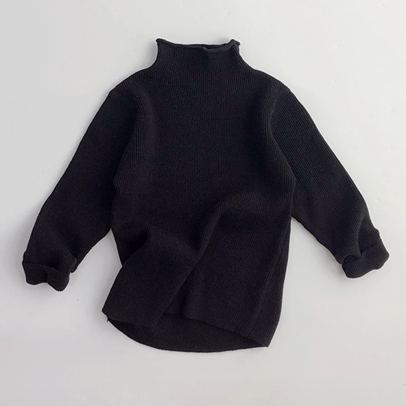 Autumn Spring Korean Style Long Sleeved Solid Color Knitted High Neck Bottom Shirt Baby Boys Girls Pullover Sweater