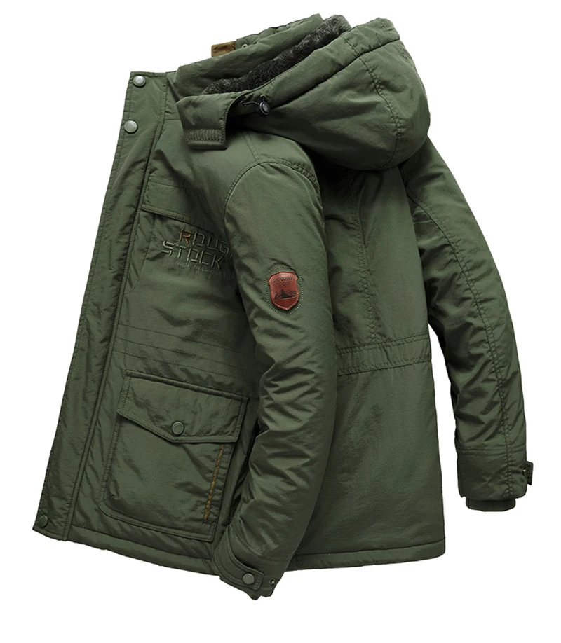 Big Size Multi-pocket new Men's 2025 Winter Jacket Fleece Linning Outdoor Parka Coat Hooded Windbreaker Thick Warm Outerwear