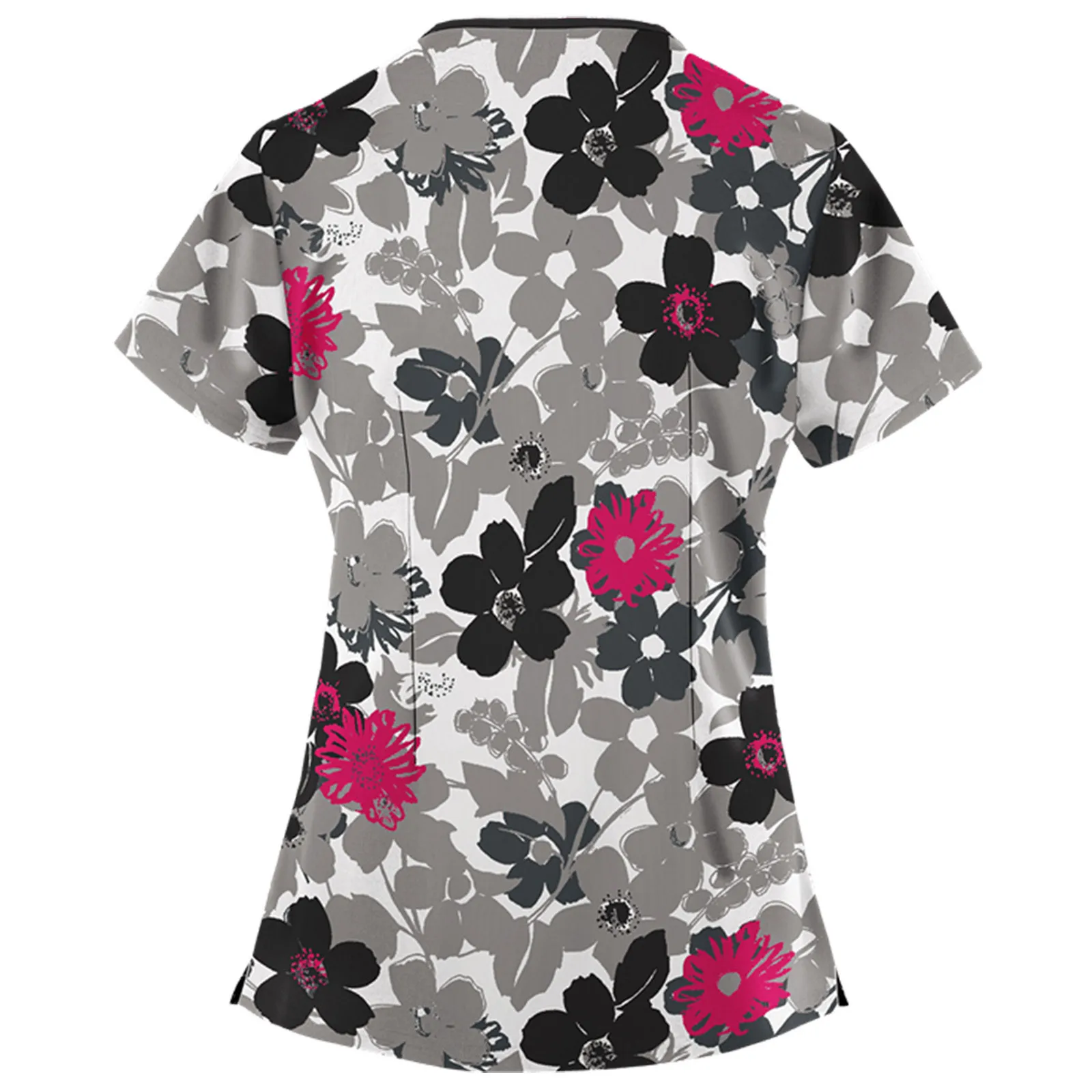 Scrubs Tops Surgical Uniform Women Floral Print V Neck Short Sleeve Tunic Medical Nursing Care Workers Nurse Uniforms Blouse