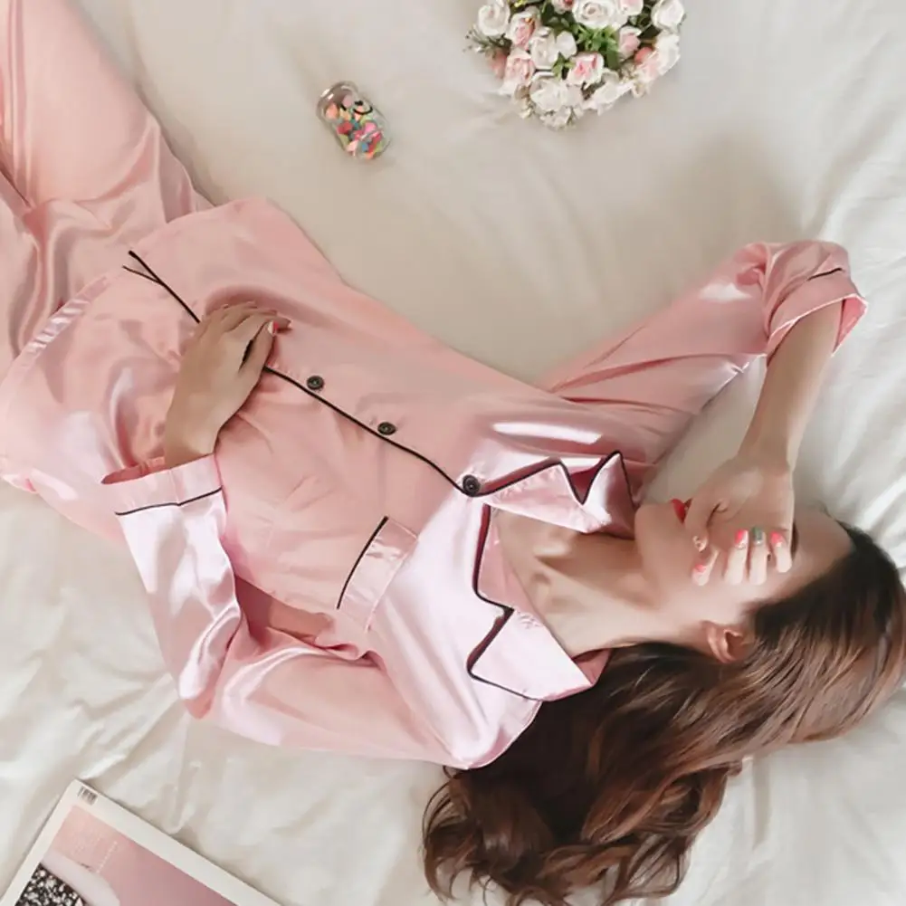 Sleepwear Nightwear Womens Silk Satin Pamas Pyjamas Set 2025 Sleepwear Pijama Pamas Suit Female Sleep 2pcs/set new Women's Loungewear