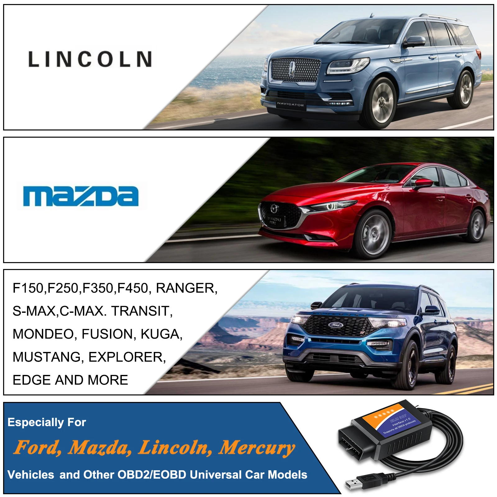 ELM 327 V1.5 USB OBD 2 ELM327 Switch For Ford Forscan 2025 ELMconfig Code new Reader Scanner PIC18F25K80 & CH340 Chip HS CAN MS CAN
