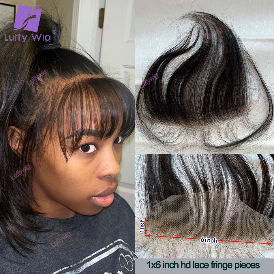 1x6" HD Transparent Lace Human Hair Bang Piece Brazilian Remy Reusable Stripes Bangs Pieces Fringe Hair For Black Women Luffy
