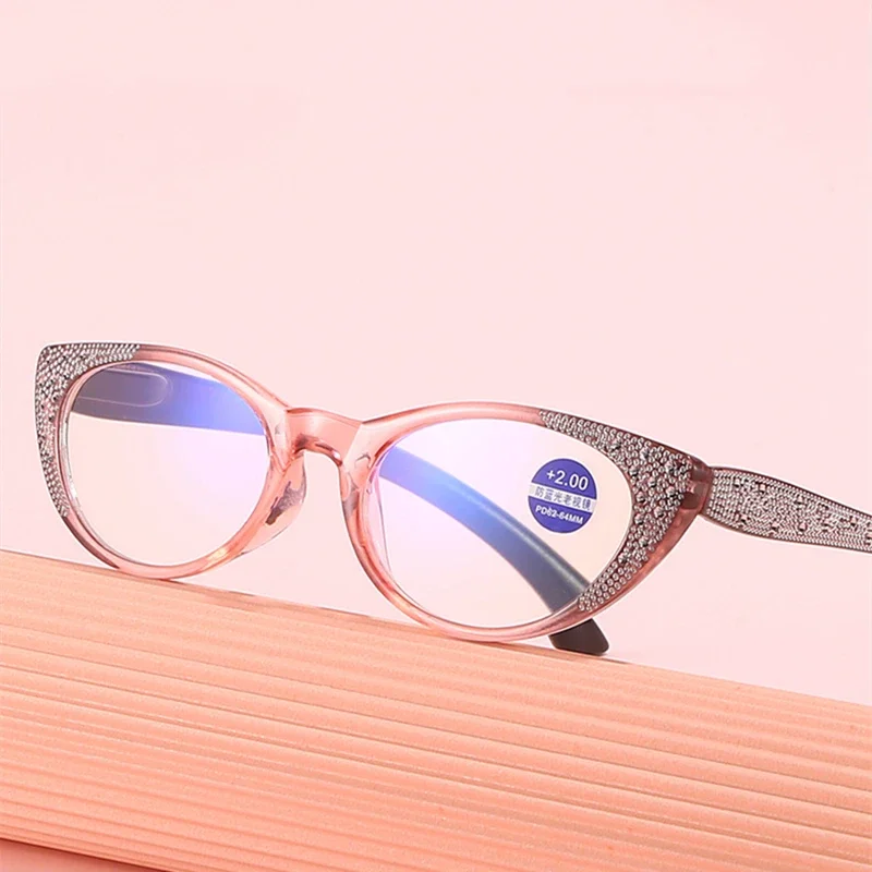 New Vintage Diamond Cat Eye Reading Glasses Women Anti Blue Light Presbyopic Glasses Diopter +1.0 1.5 2.0 2.5 3.0 3.5 4.0