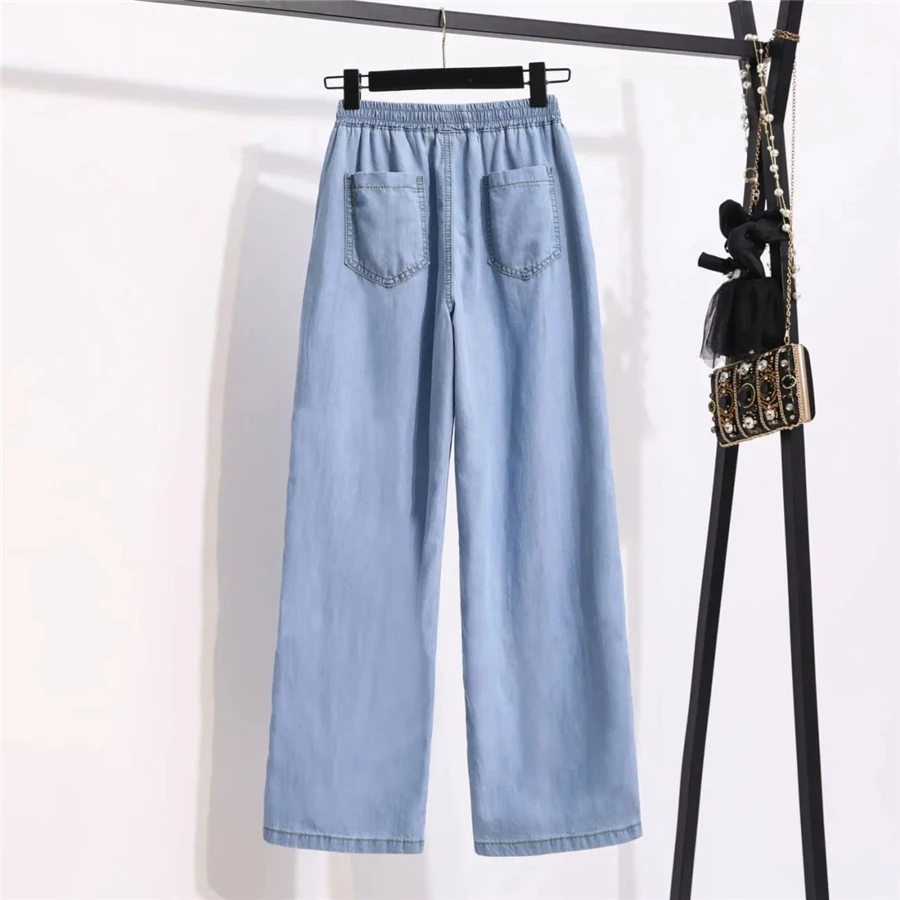 Elastic High Waist Straight Leg 2025 new Jean Women Casual Baggy Pant Thin Denim Trouser Oversize 5xl Vintage Vaquero Streetwear Pantalon