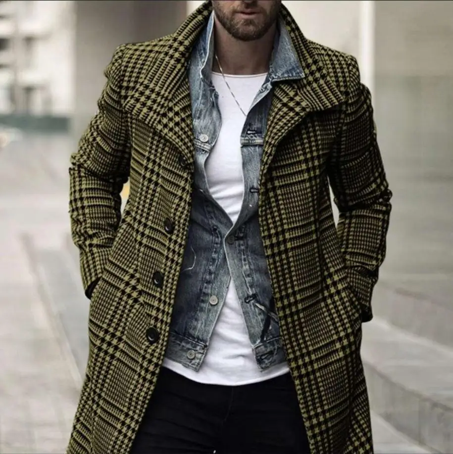 Mens Coat Winter Jacket Men Overcoat Warm Clothes Wool new Outwear 2025 Long Black White Plaid Blends Cardigan Male Coat Plus Size S-3XL