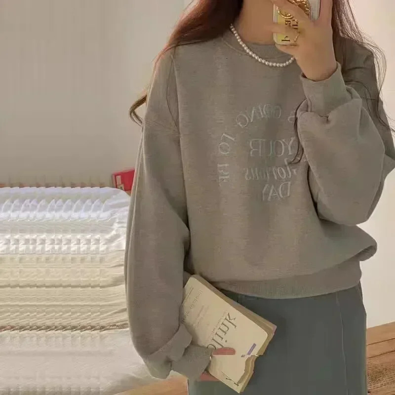 Korean Chic Hoodies Women Casual Oversized Tops Oneck Long Sleeve Streetwear Letter Printing Y2k Sweatshirts Ropa Mujer 240318
