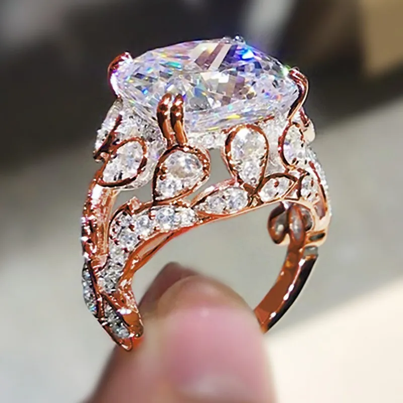 Huitan Creative Hollow Design Gorgeous Cubic Zirconia Rings for Women 2025 new Rose Gold Color/Sier Color Wedding Party Trendy Jewelry