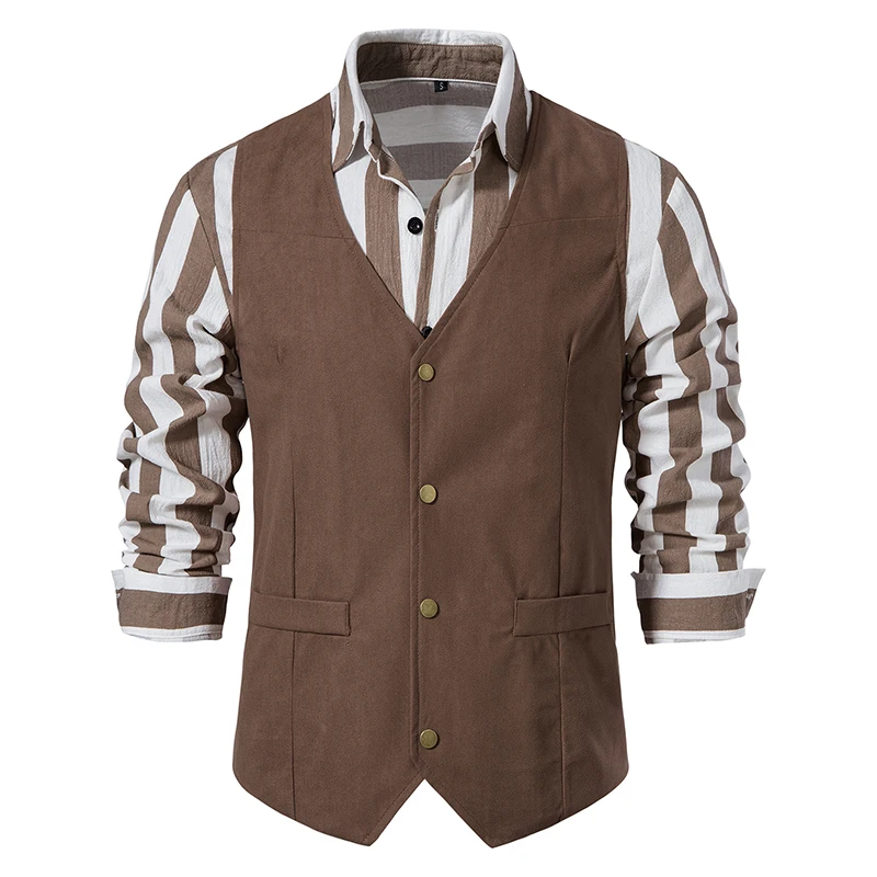 West Cowboy new Vest Male Medieval Retro Vest 2025 for Men Black Khaki Dark brown Men's vest