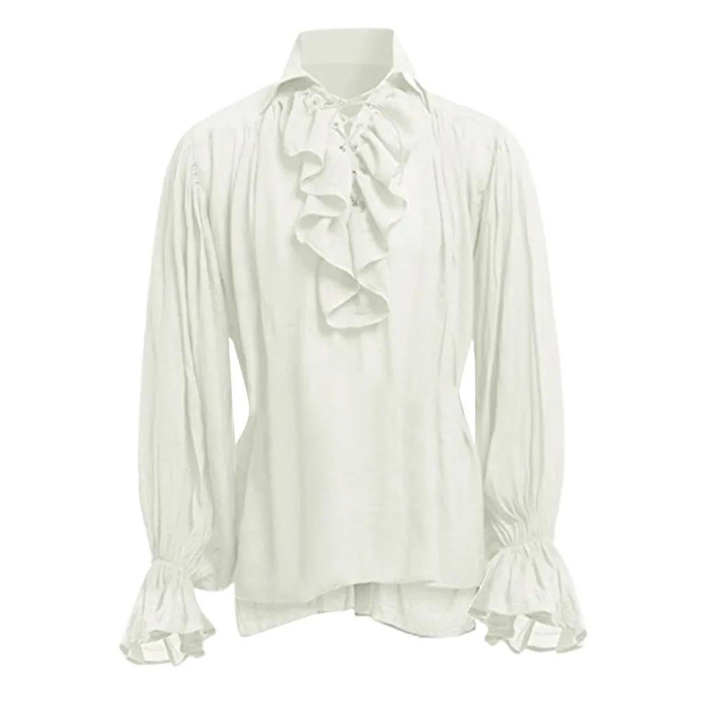 Mens new Shirt 2025 Vampire Renaissance Victorian Steampunk Gothic Ruffled Medieval Halloween Costume Clothing Chemise Homme