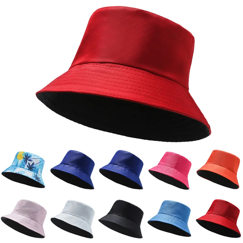 Men's Women's Panama Beach Fishing Sun Cap Unisex Hat Black Solid Color Double-Sided Simple Bob Hip Hop Bucket Hat sun hats