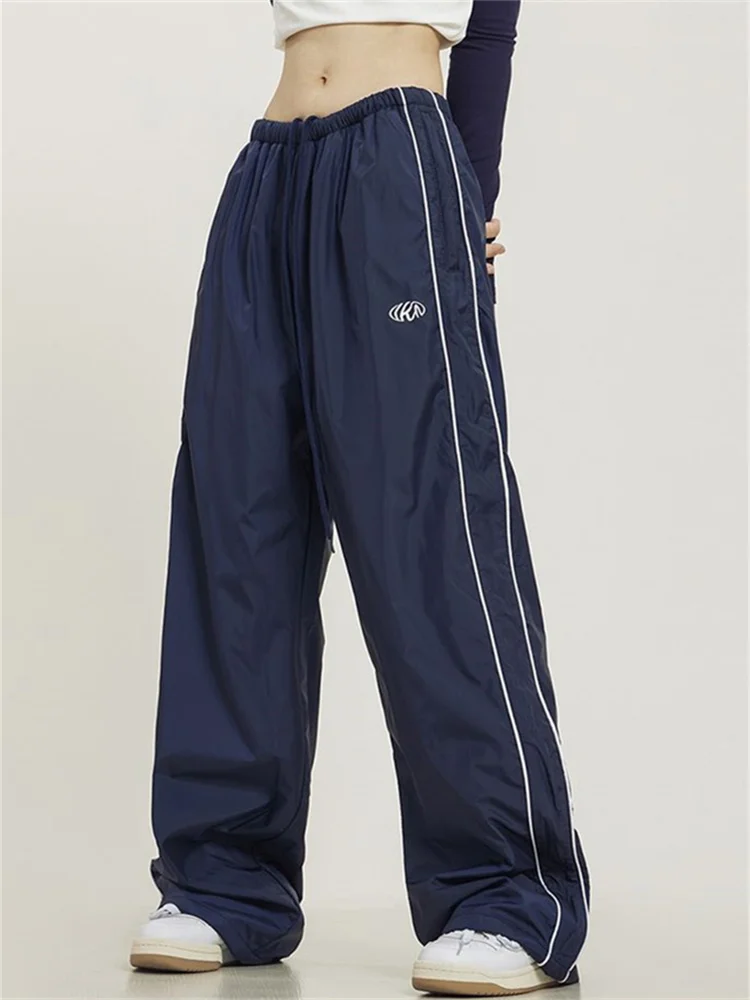 Deeptown Y2K Gorpcore Gray Track Pants Women Streetwear Hip Hop Navy Blue Sports Trousers Oversized Vintage Kpop Sweatpants