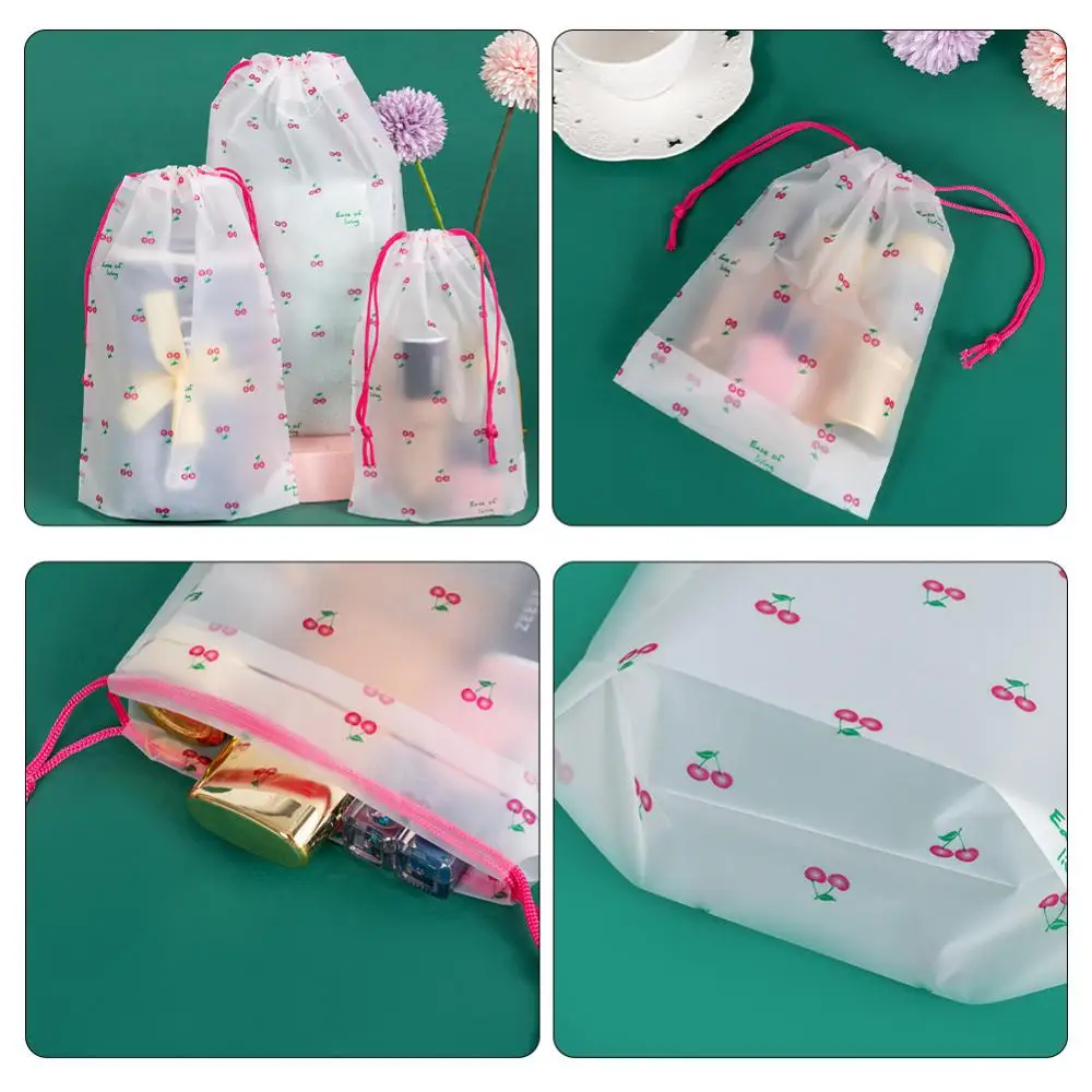 Cute Travel Cosmetic Bag Portable Drawstring Storage Bag Transparent Toiletry Wash Kit Storage Pouch Women Makeup Case Anti-dust
